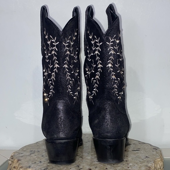 J.B. Dillon Black Leather Embroidered Rhinestone Snip Toe Western Boots 5.5 B - Picture 9 of 15